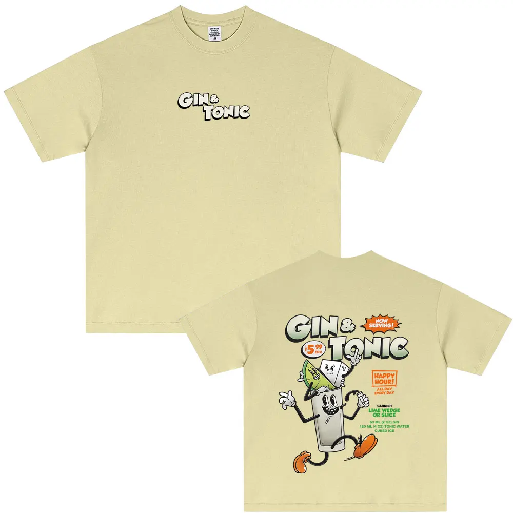 Camiseta divertida de Gin Tonic Cocktail Lover para hombre y mujer, camisetas informales de manga corta de gran tamaño, camiseta Vintage de algodón para hombre, ropa de calle