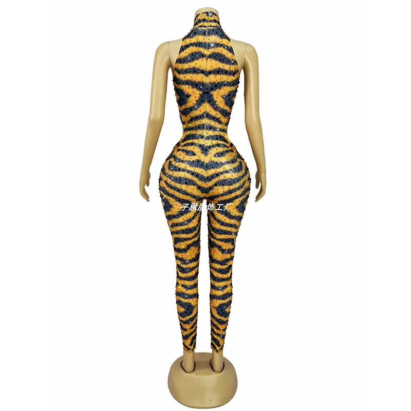 Gogo Dance Costumes Leopard Print Sleeveless Bodysuit Showgirls Performance Wear Women Stage Outfit Festival Rave Clothing 3497