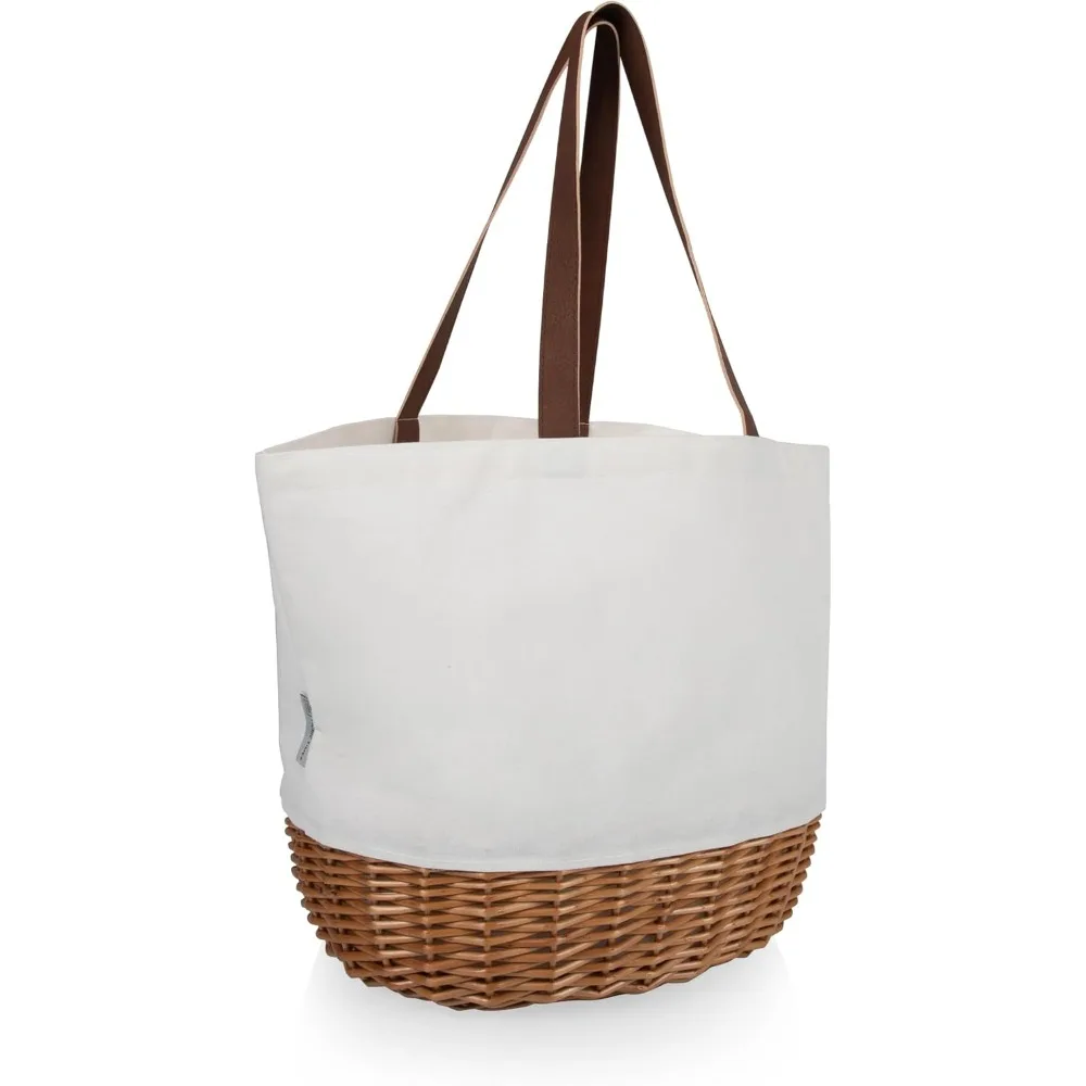 Kosz piknikowy na spacery dla 2 osób, zestaw piknikowy z płótna i wierzby - zawiera zestaw przyborów, szkła i talerze, (beżowe płótno)