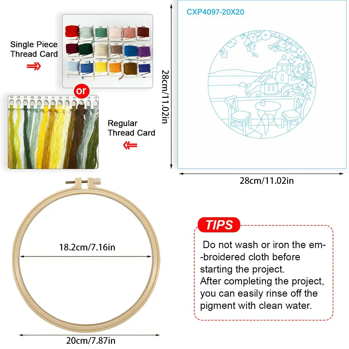 1 Stück 20X20CM/15X15CM 7,87/6,3 Zoll Meeresblick Stickerei Starter-Kit DIY-Kit DIY-Stickerei-Set Handarbeiten Nadelkunst – Detail 5