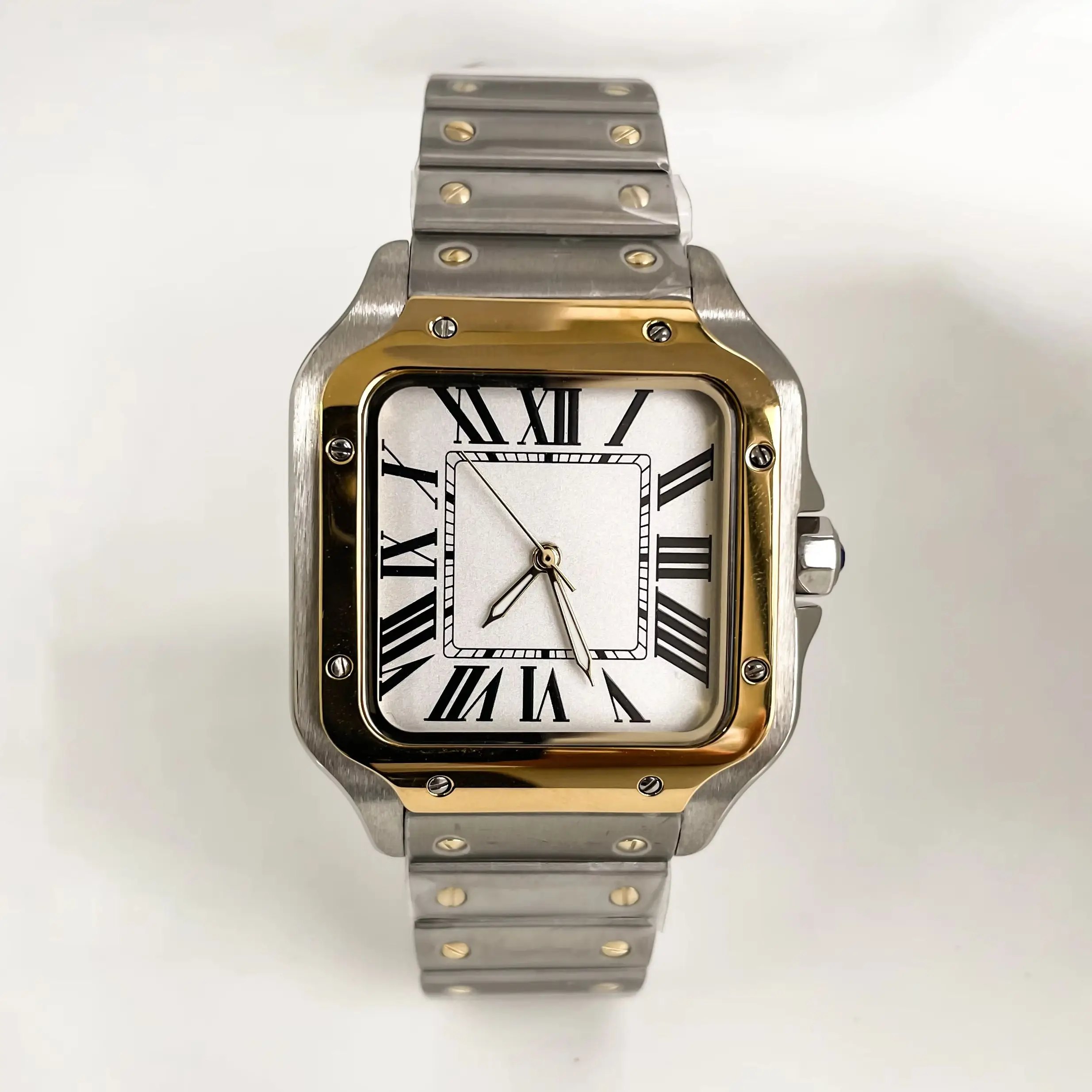 Business Watch 38mm Square Luxury Men's Automatic Mechanical Watch NH35 Movement No Date Mark Stainless Steel Strap Half Gold