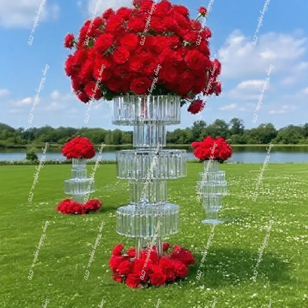 

2-6pcs 80-130cm Wedding acrylic 5 tires Centerpiece Stands sliver/Gold Crystal Flower Stand Wedding Table Centerpiece