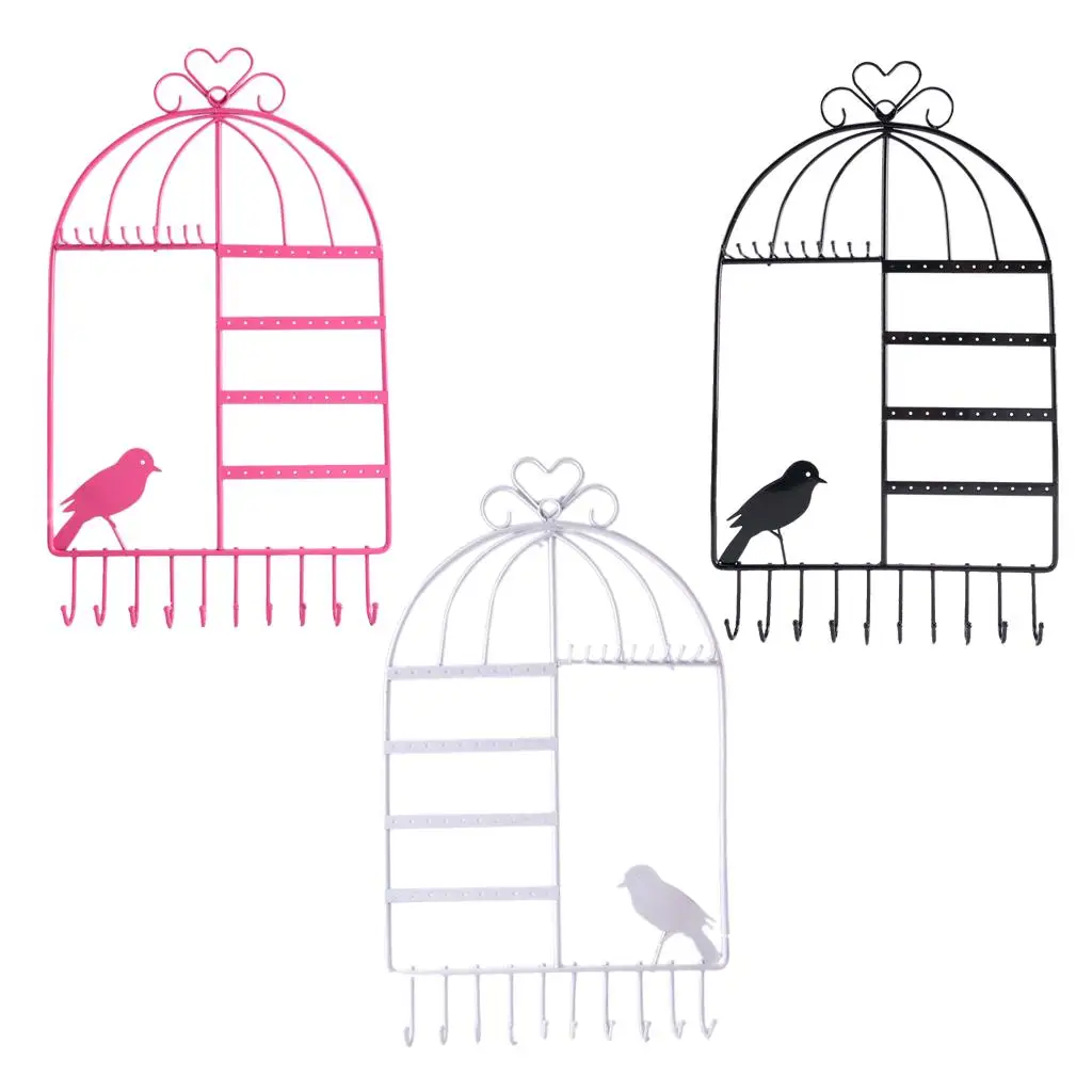

Hanging Birdcage Jewelry Organizer Metal Wall Mount Display Stand for Bracelets Earrings and Necklace Holder