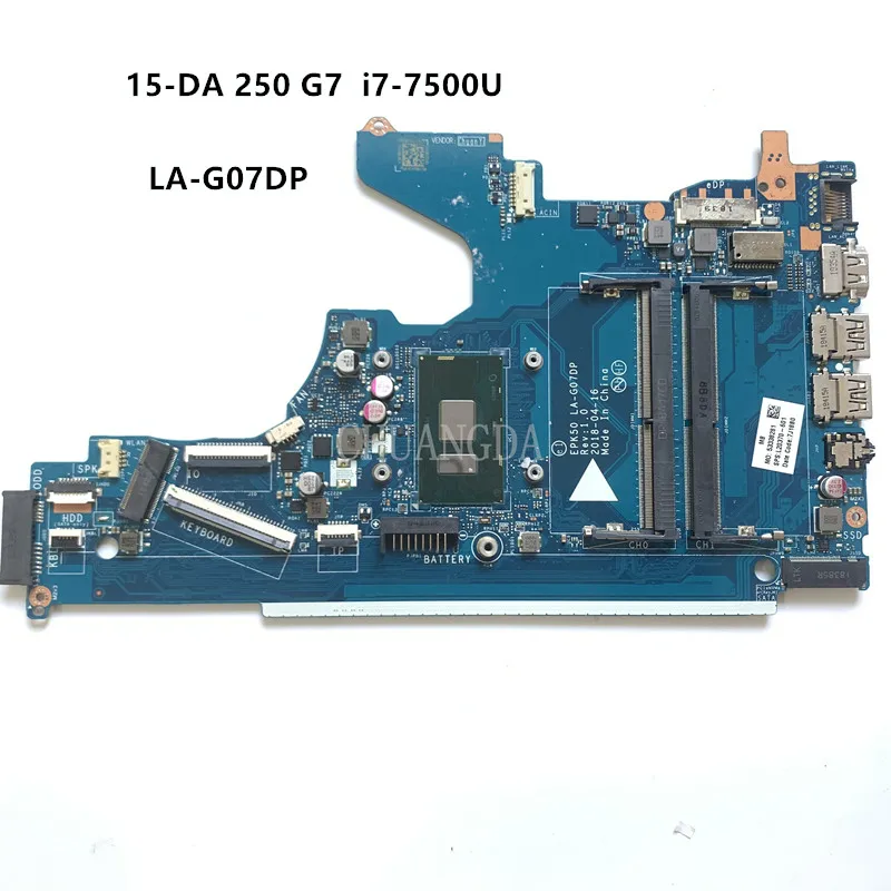 For HP Pavilion 250 G7 15T-DA 15-DA Laptop Motherboard With I3 I5 I7 CPU EPK50 LA-G07DP LA-G07EP L20370-001 L20370-601