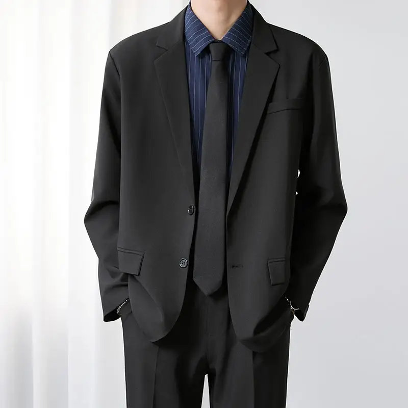 

Busin Casual Slim Fit oulder Pad Men's Suit Jaet Faionable Single-Breasted Casual Workwear Autumn Polyester