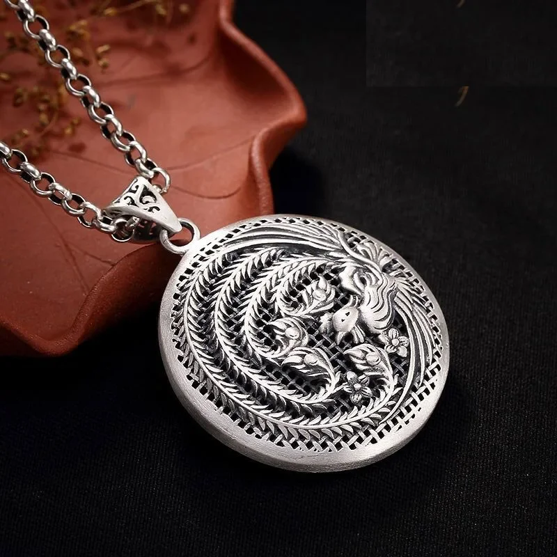 قلادة رائعة من فينيكس للنساء ، 925 حلية فضية تايلاندية ، قلادة مجوفة ، نمط وطني ، سلسلة عارضة ، هدية مجوهرات للولائم #3