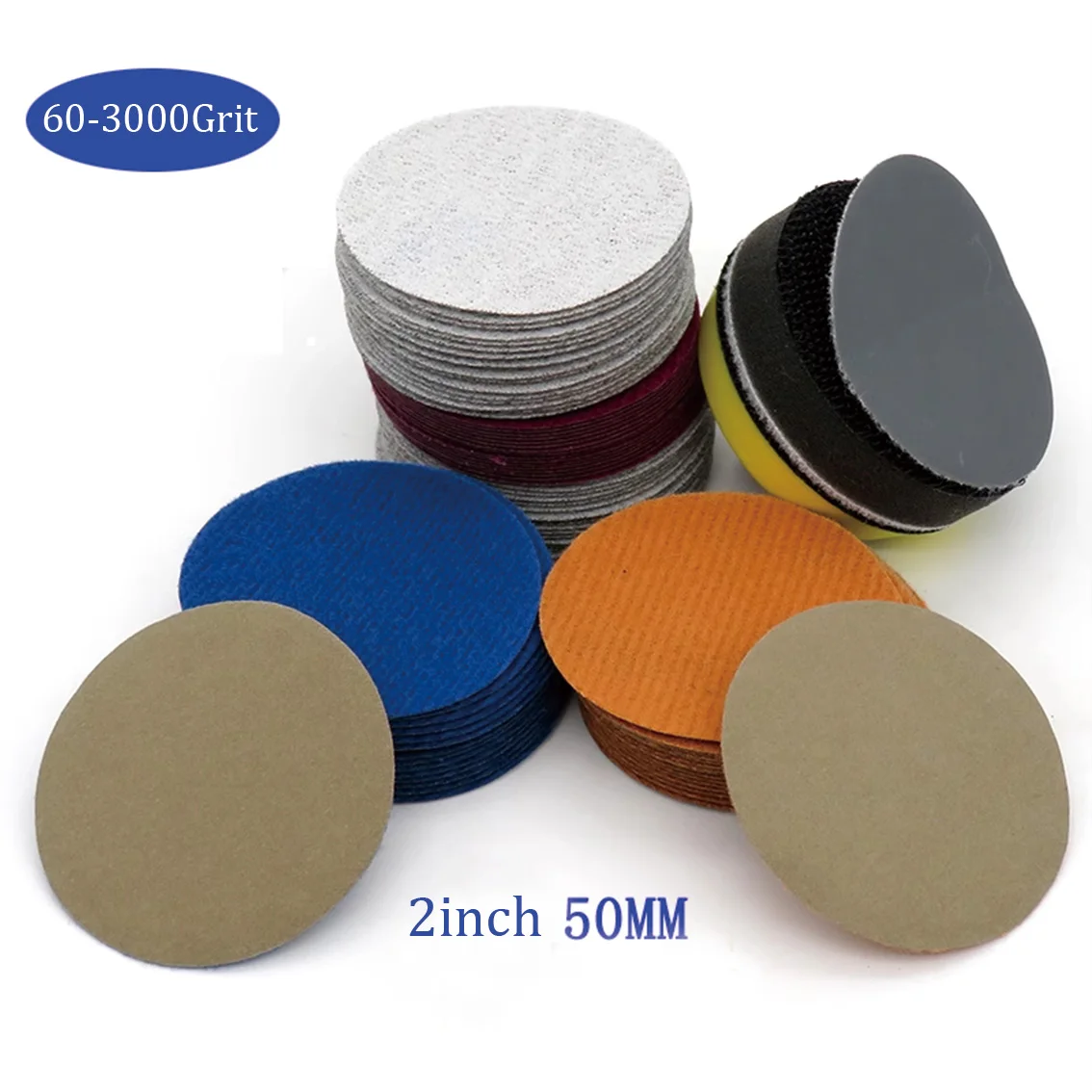 2 Inch 50mm Sanding Discs Wet/Dry Sandpaper 60-3000Grit Self Adhesive Sandpaper Abrasive Polishing Tool for Polishing Wood