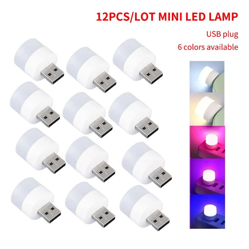 

12pc Mini USB Plug Lamp 5V 1W Super Bright Eye Protection Book Light Computer Mobile Power Charging USB Small LED Night Light