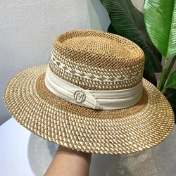 Summer Women's Straw Hat Ladies Luxury Sun Hat Fashion Sun Protection Beach Hat French Panama Hat Bump Top Wide Brim Raff Cap