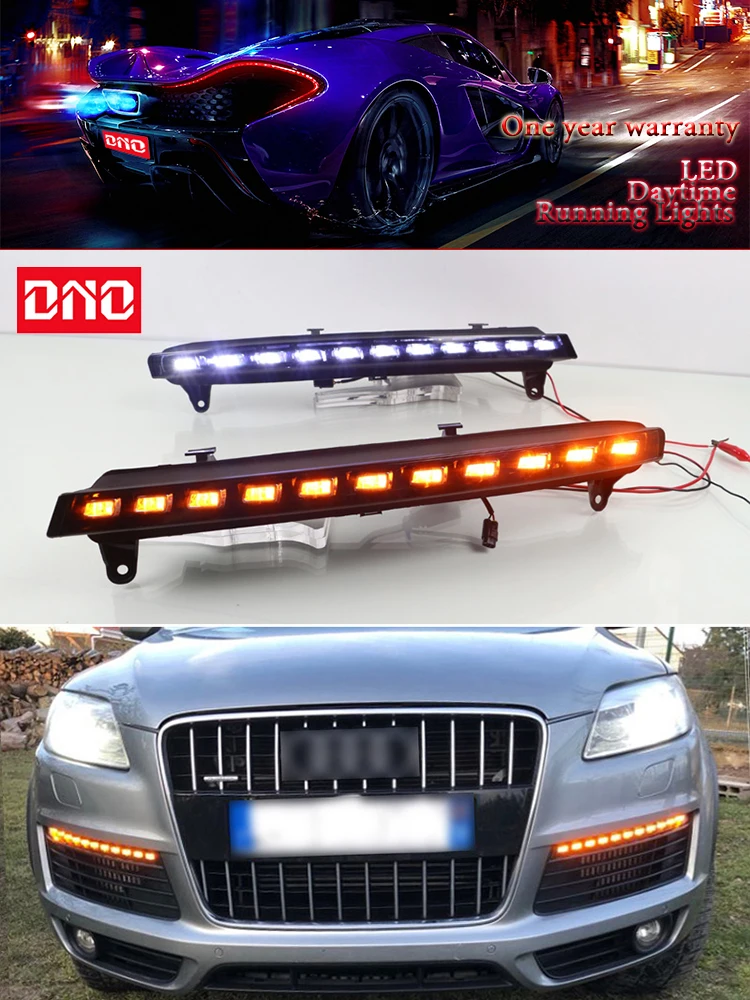 

Car LED DRL 12V Daylights For Audi Q7 2006 2007 2008 2009 Yellow Turn Signal Daytime Running Headlamps Auto Driving Lamp Foglamp