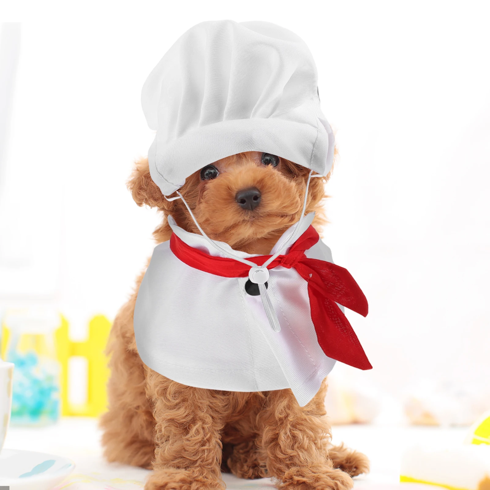

Funny Pet Chef Outfit Animal Cook Costume Baker Hat Halloween Dog Kitchen White