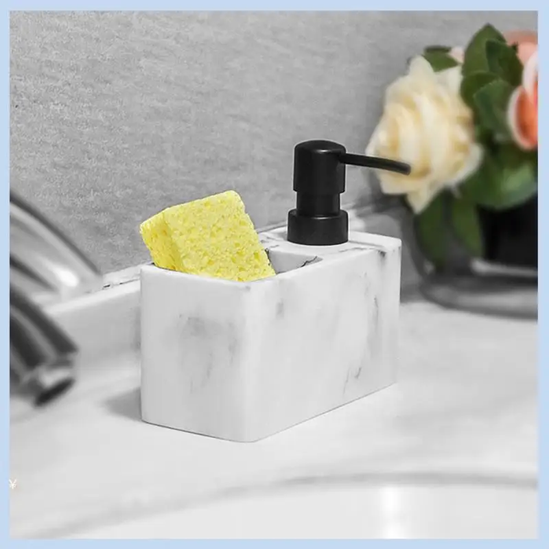 

AS63-Detergent Dispenser Bathroom Sink Kitchen Soap Dispenser White With Dish Brush Sponge