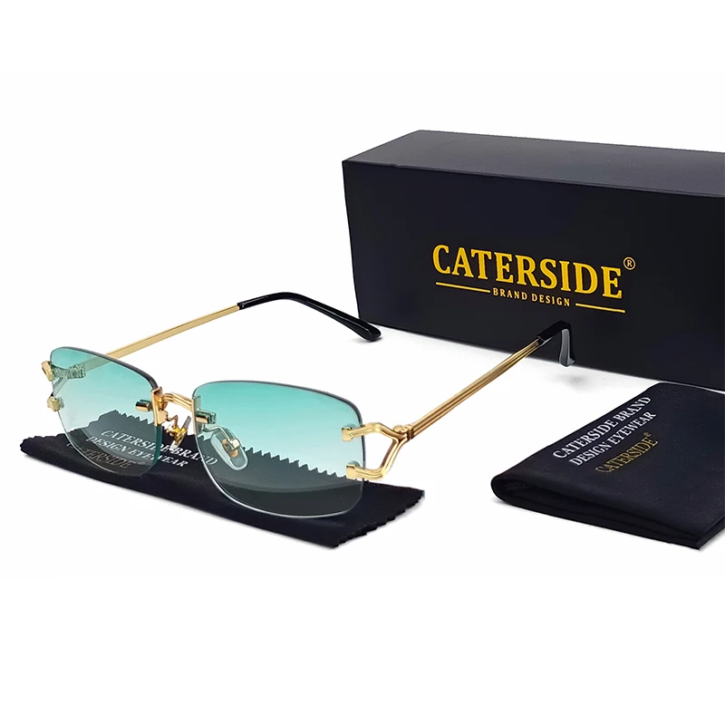 CATERSIDE Retro Frameless Sunglasses Men Small Frame Metal Sun Glasses Women Fashion Business Party Mother's Day Gift Glasses