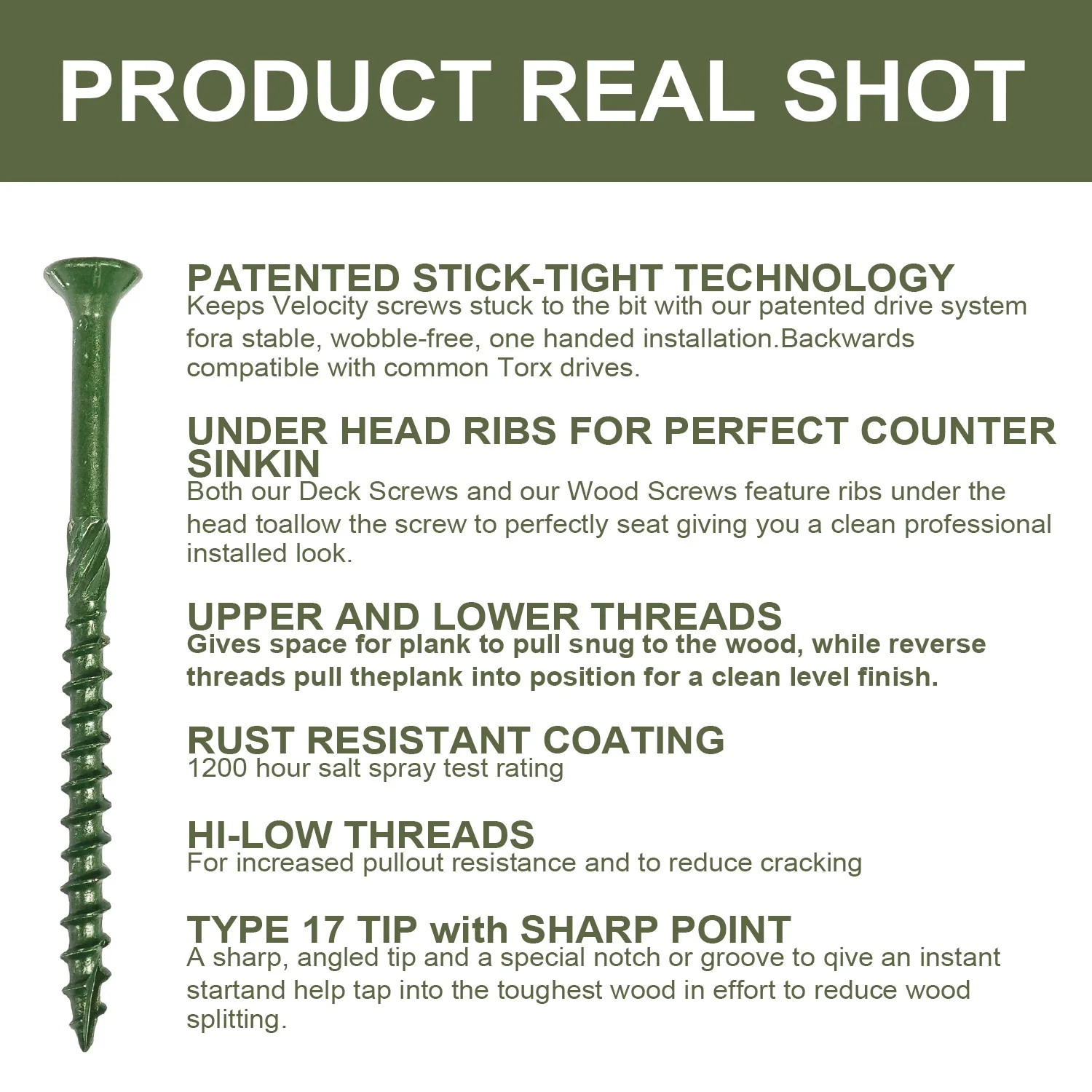VKKM #8*2 Embossed Deck Screws, Wood Screws, Construction Fence Screws, Anti-rust, Epoxy Coating, Including T25 Star Drill Bits