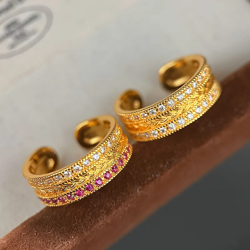 9999 wheat ear ring for women, highend index finger 24K real gold earring, safe new Chinese style, middle and ancient style ring
