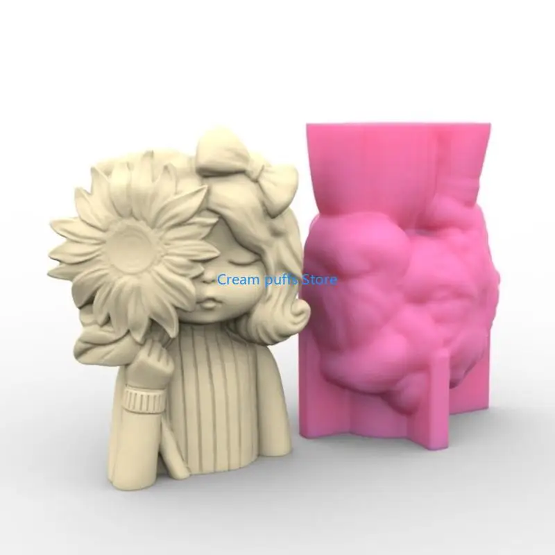 

50LE Makeup Brush Holder Mold Flower Planter Pot Molds,Girl Resin Mold