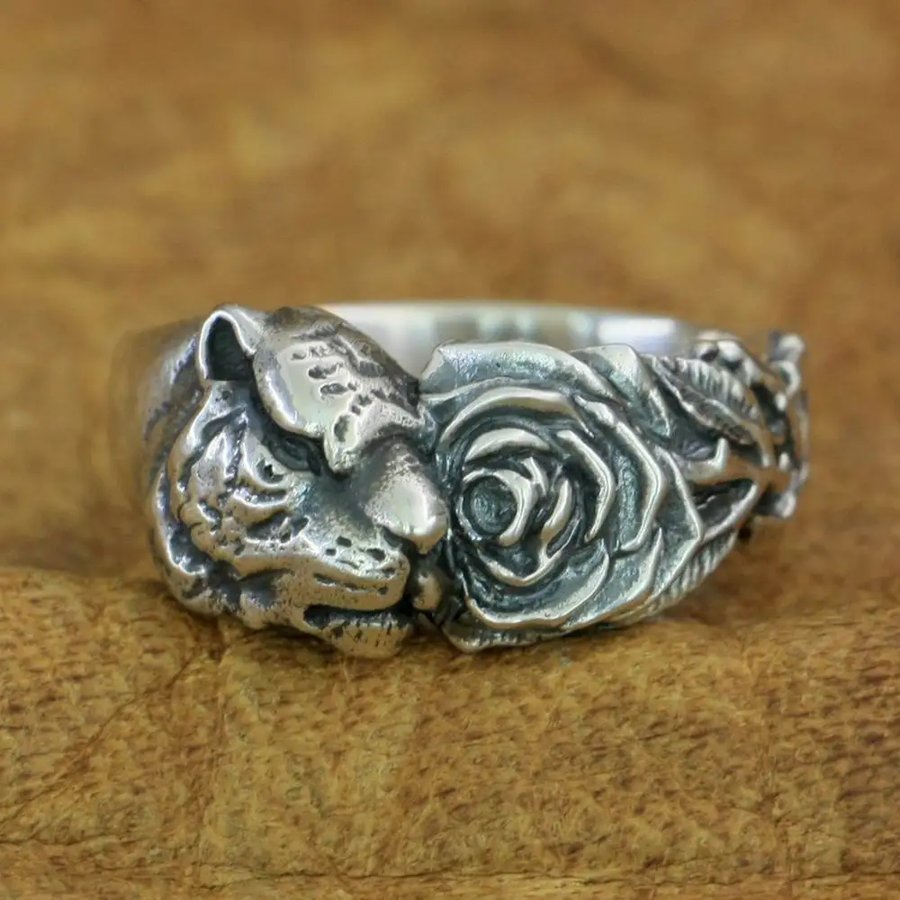 Tiger Rose 925 Sterling Silver Ring Fashion Punk Jewelry TA211 US Size 7~15 BZ