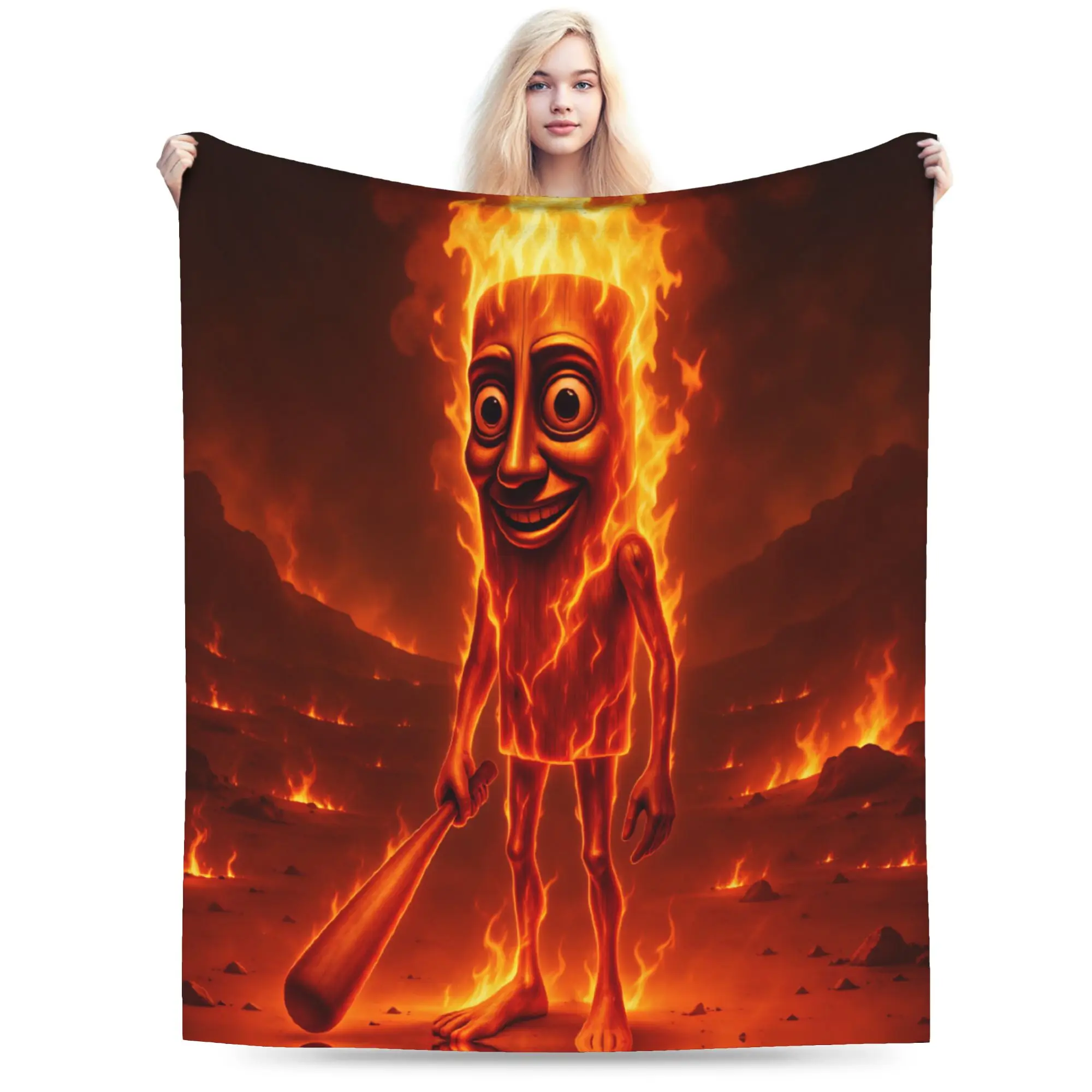 Soft Bedding Throws Travel Tung Tung Sahur Burning Fire Meme Blanket Flannel Bedspread For Outdoor Aesthetic Sofa Bed Cover