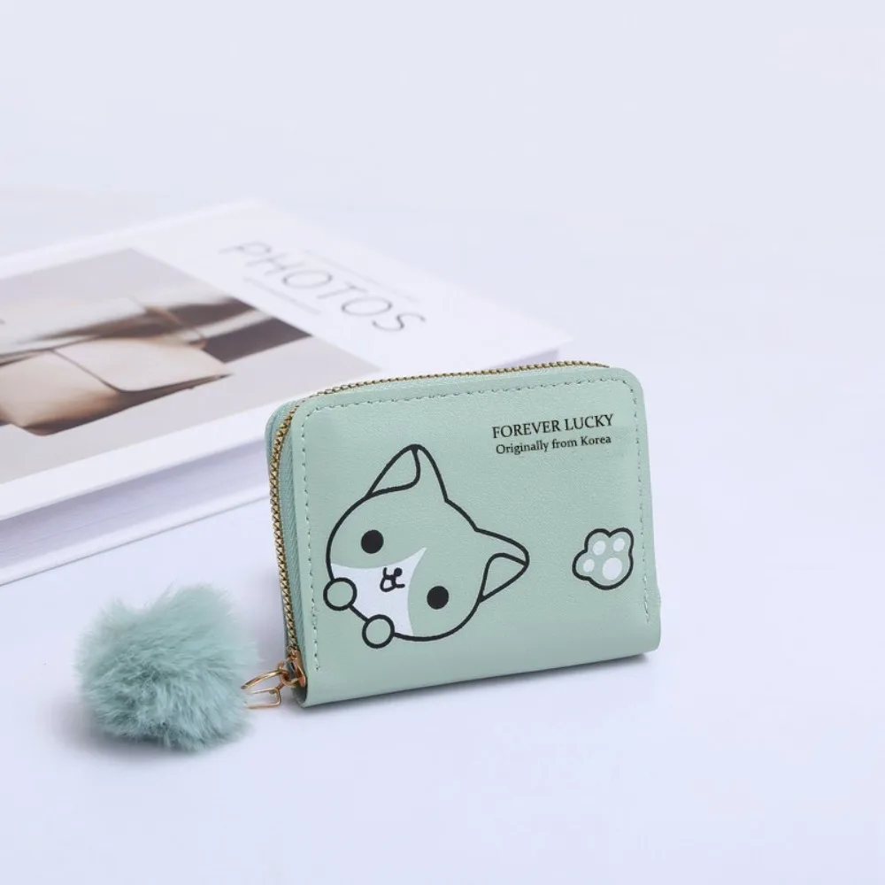 高品質PUレザー レディース ショートウォレット 9色 ヘアボールペンダント クレジットカードホルダー 漫画 コインケース 女性 女の子