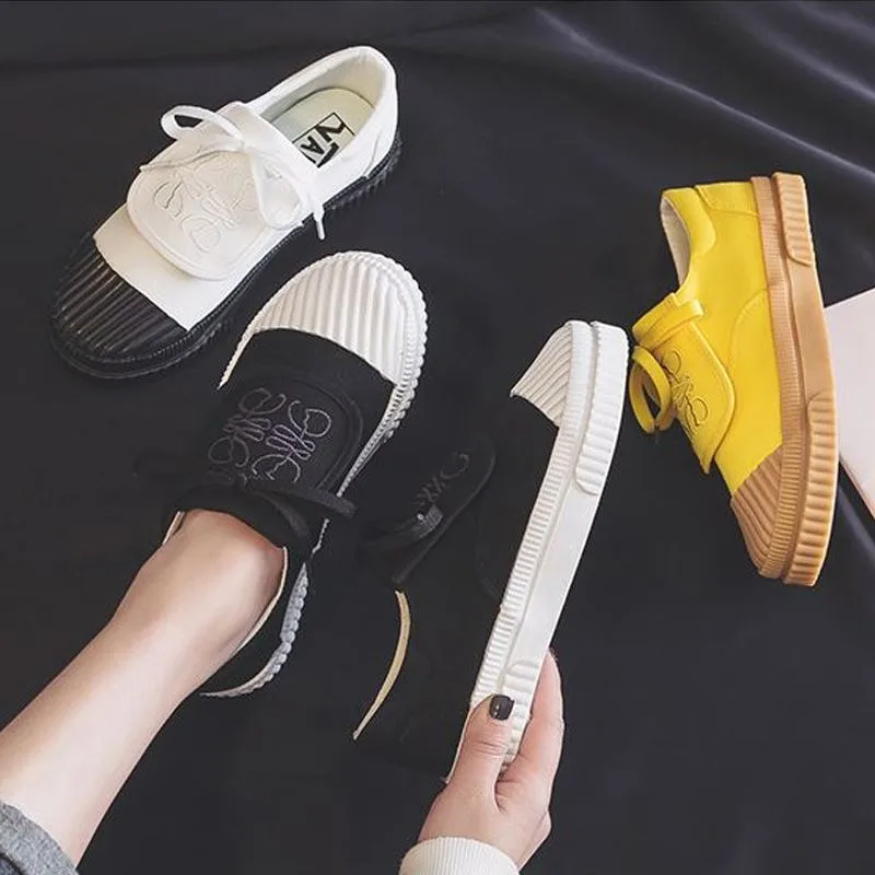 

hot sell black whit yellow canvas shoes women's vulcanize shoes tênis casual sneaker mocasines mujer
