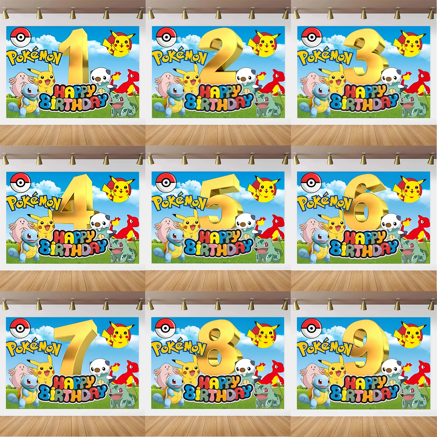 Pokemon Pikachu Theme Birthday Party Background for Kids, Baby Shower, Photography Backdrop, 1-9 Year Old, Boy