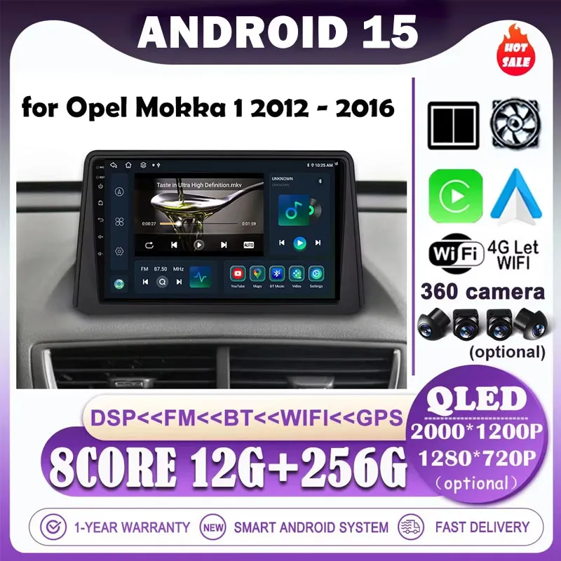 

Car Multimedia Player Android 15 For Opel Vauxhall Mokka 2012 - 2016 Carplay wifi+4G QLED Touch Screen Radio Stereo GPS Navi DSP