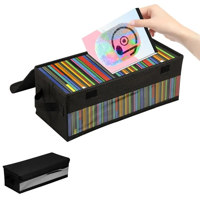 

Сумка для хранения B08B-CD, 2 шт., нетканый органайзер для дисков большой вместимости с крышкой и ручкой, портативный прозрачный футляр-держатель