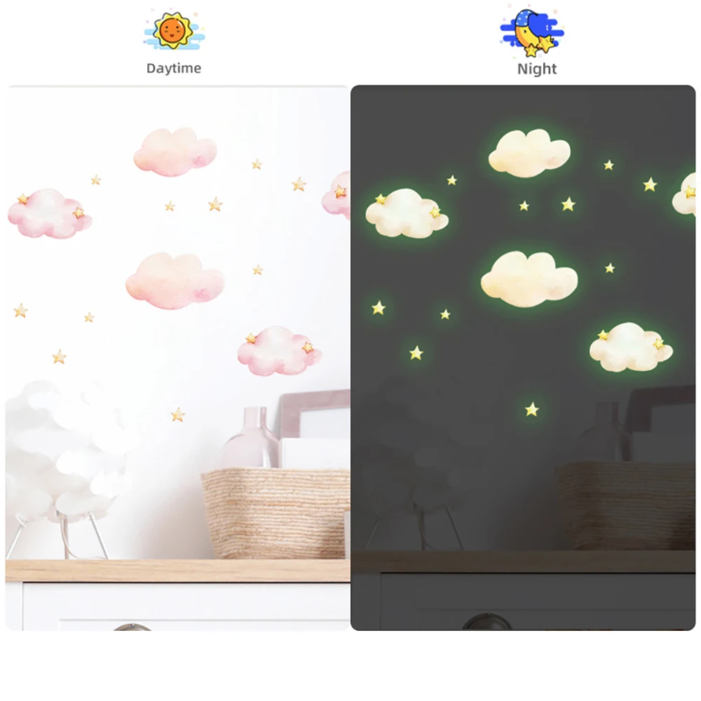 Glow-in-the-dark White Clouds Star Wall Stickers For Kids Room Bedroom Decor Glow-in-the-dark Wall Decals For Home Decor