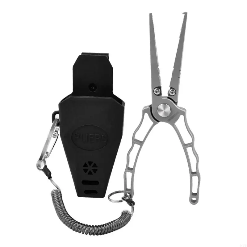 

652F Fishing Plier Aluminum Alloys Long Mouth Hook Remover Fishing Line Cutter with Sheaths and Lanyard for Salt/Freshwater