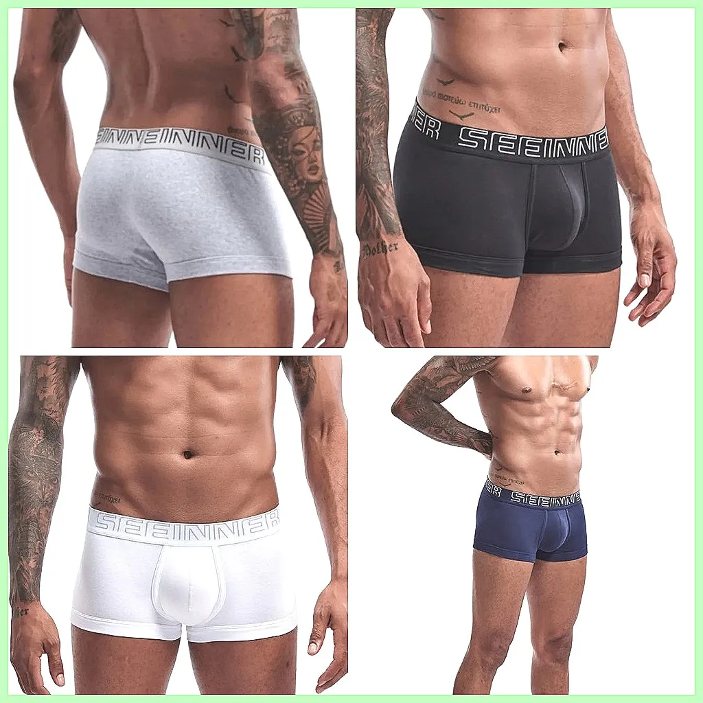 Men's Low Waist Cotton Boxer Shorts with U-Pouch, Comfortable Soft & Breathable Underwear