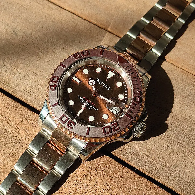 Parnis Automatic Mechanical Watch, Fashion Style, Waterproof, Miyota 8215 Movement, Men's Business Wrist Watch, Two‑Tone Rose Go