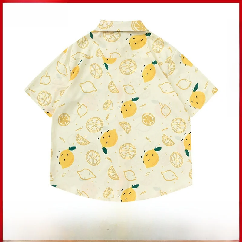 Loose Casual Men's Short Sleeve Shirt Lemon Print Street Style Summer Fashion Brand GPstudio Polyester Fiber Flat Iron Needed