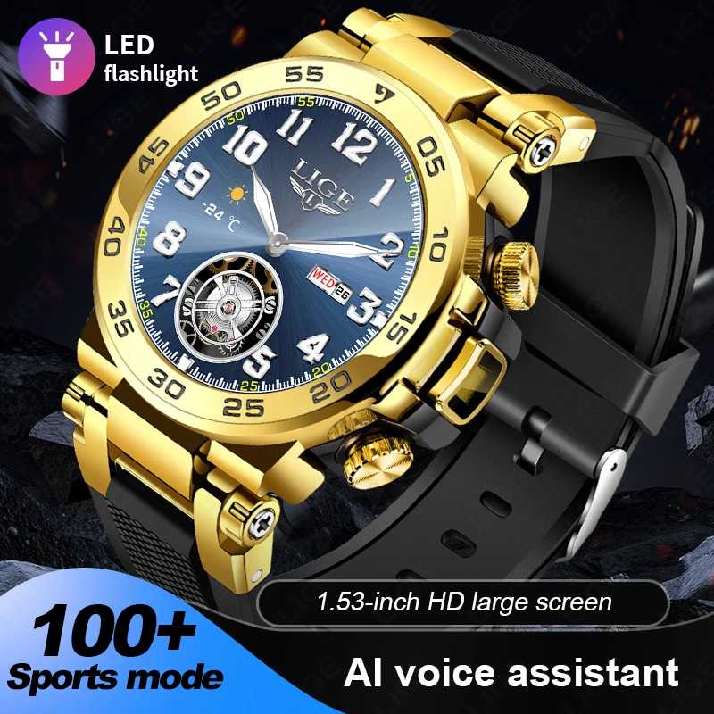 

Смарт-часы LIGE 1,53 дюйма, умные часы высокой четкости, 360*360 пикселей, Bluetooth-вызов, голосовой помощник, несколько спортивных режимов, умные часы