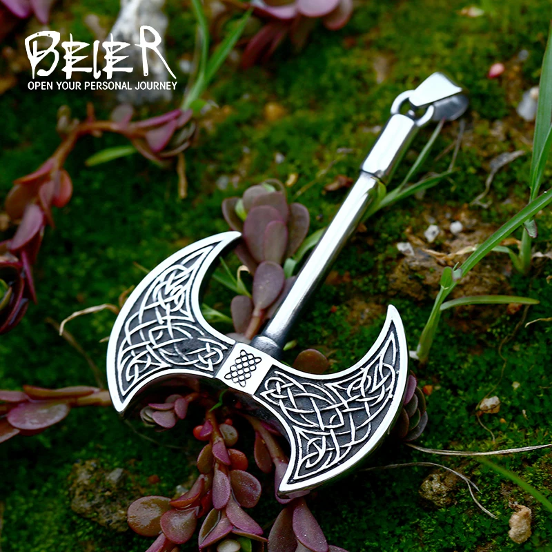 BEIER Norse Viking Tomahawk Pendant celtic knot necklace pendant North Necklace Stainless Steel Chain Necklace Jewelry BP8-866