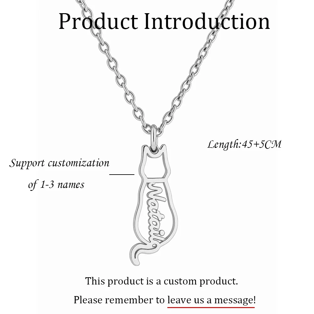High-end hollow custom cat name necklace, providing 1-3 name options, classicversatile18k gold-plated craft warm commemorative g