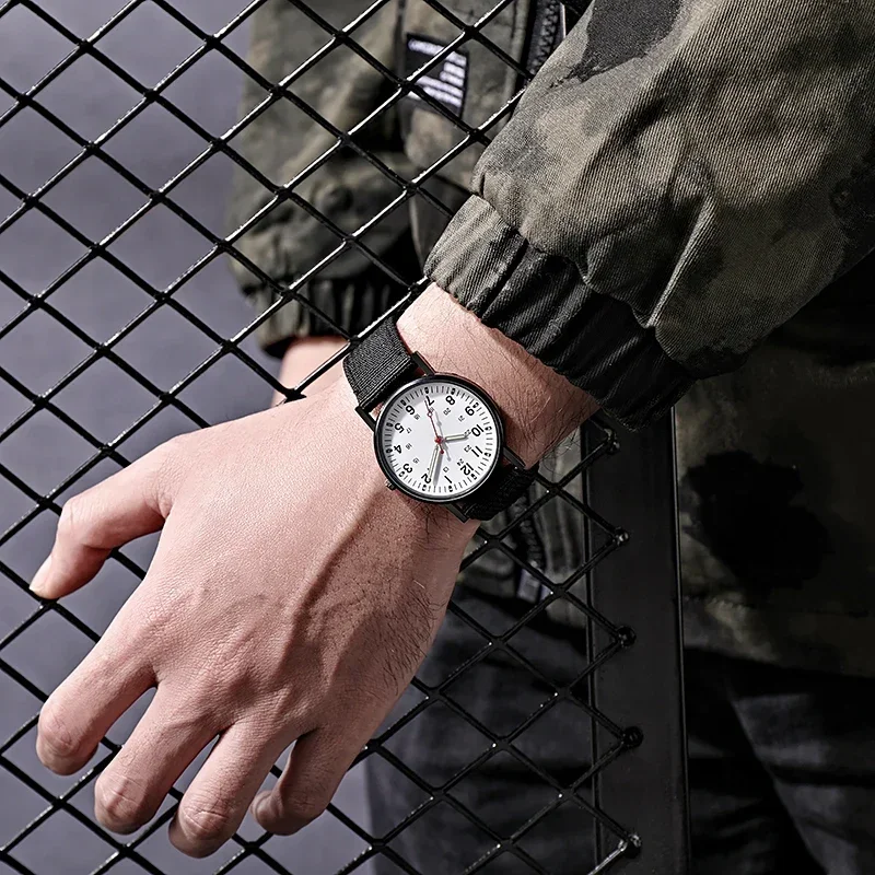 Montre militaire Shoous pour homme, bracelet en nylon, quartz, sport