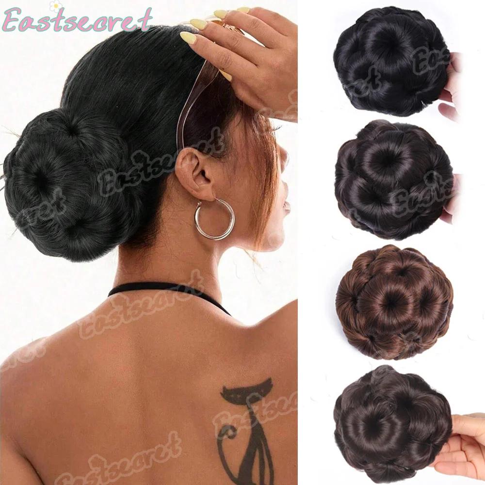 

EAST Synthetic Hair Curly Bun Cover Black Brown Hair Chignon Donut Roller Hair Piece Hair Bun Clip for Women