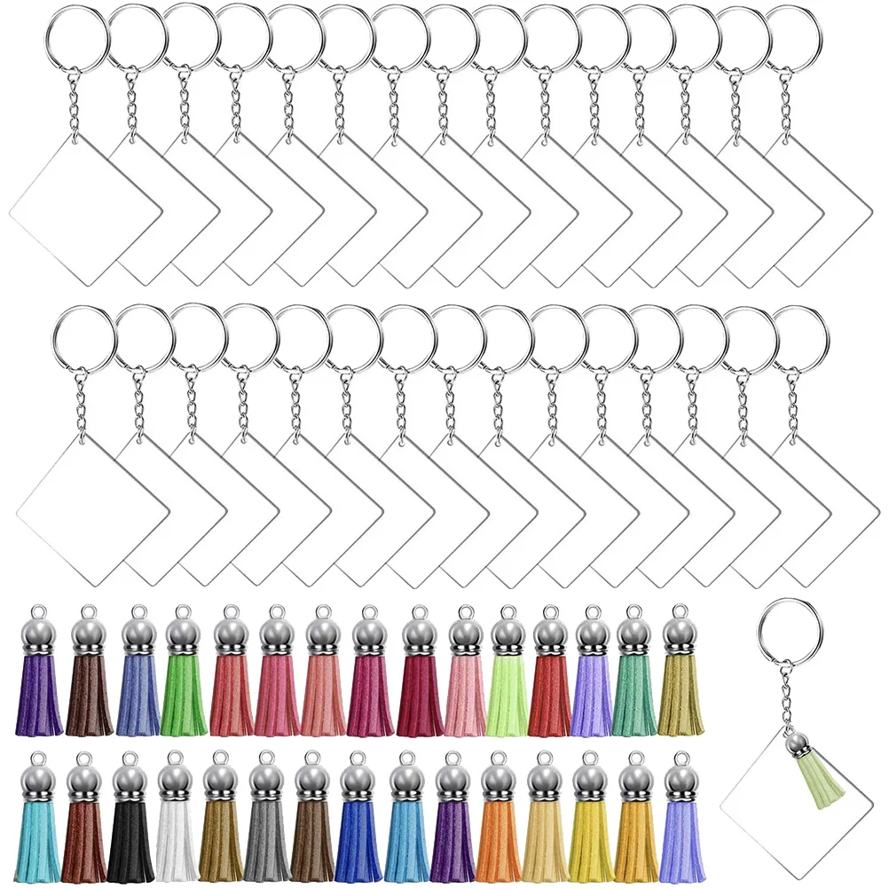 

1set Acrylic Key Chain Square DIY Material Craft Keychain Pendant Set Durable Decorative Practical Accessory