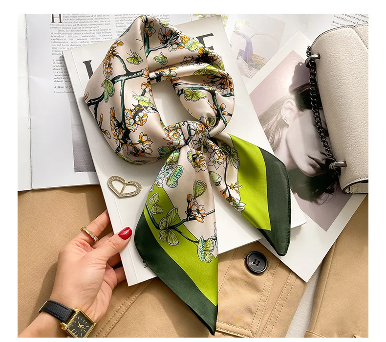 

Square scarf with a high-end feel, Korean-style, versatile, silk-like small scarf, retro printed silk scarf for women