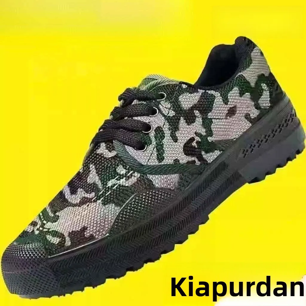 Men's Summer Canvas Slip-On Camouflage Work Shoes Anti-Odor Labor Protection Shoes round Toe Flat Heel Wear-Resistant Casual ...