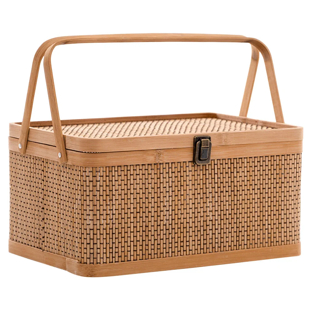 Woodchip Picnic Basket Woven Storage Basket Empty Wicker Basket Rattan Egg Container Organizer Bins Moon Cake Box 2024 New