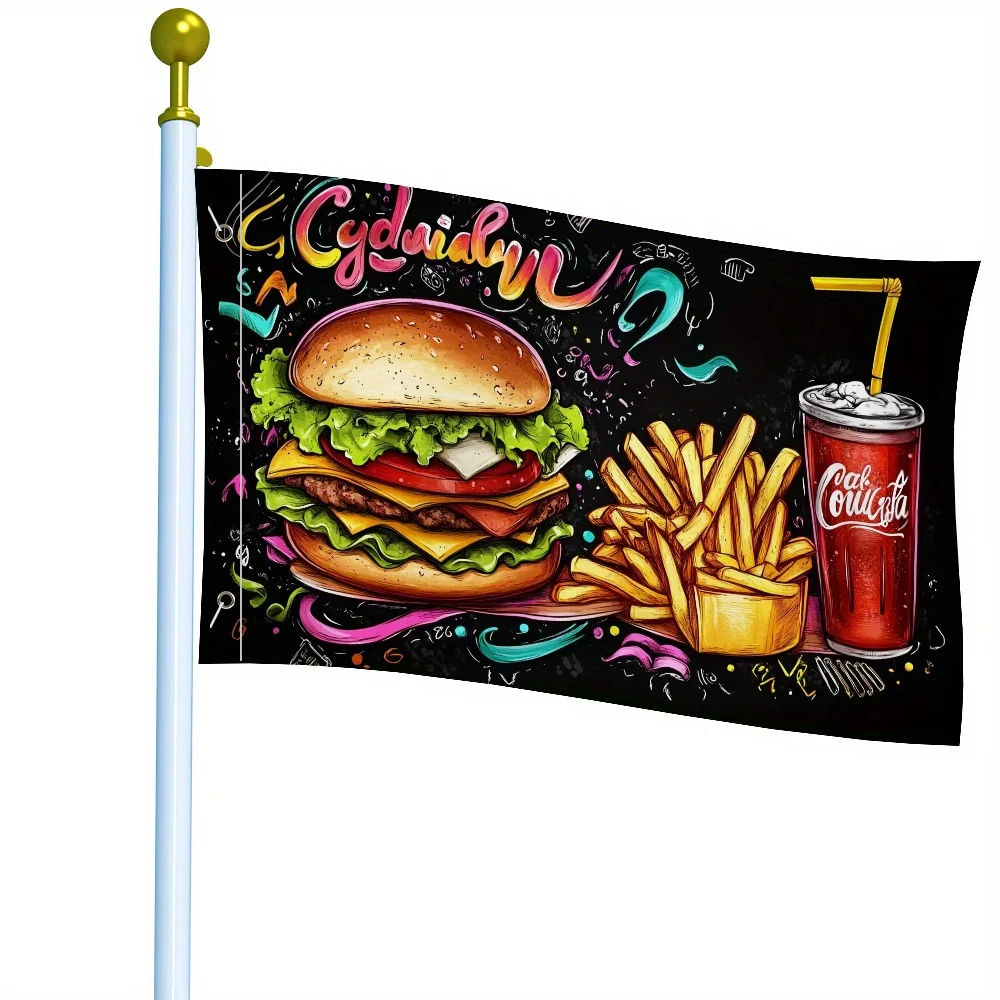 Vibrant Burger Fries Graphic Garden Flag Durable Polyester 2D Print Outdoor Banner House Decor