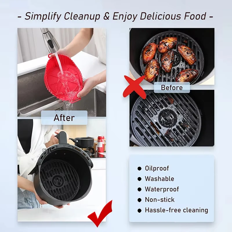 Reusable Airfryer Pan Liner Accessories Silicone Air Fryers Oven Baking Tray Pizza Chicken Airfryer Non-stick Silicone Mould