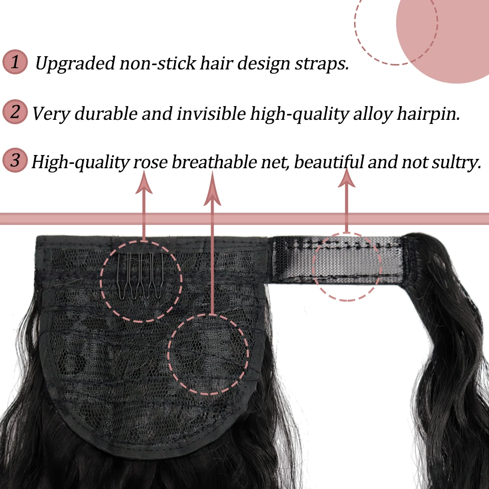 XINRAN Synthetic Corn Wavy Long Ponytail  For Women Hairpiece Wrap On Clip Hair Extensions Black Brown Pony Tail Blonde Hair