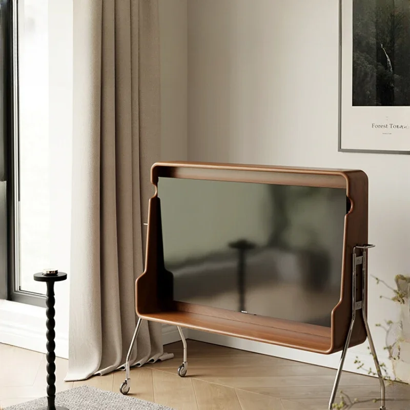 Mobile TV set bracket solid wood small apartment bedroom vintage TV cabinet simple living room TV stand home