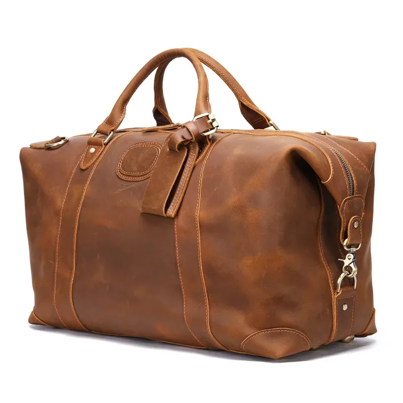 Custom Vintage Real Cow Leather Men's Fitness Bag Zipper Fashion Weekend Carry-On Luggage Vintage Overnight Travel