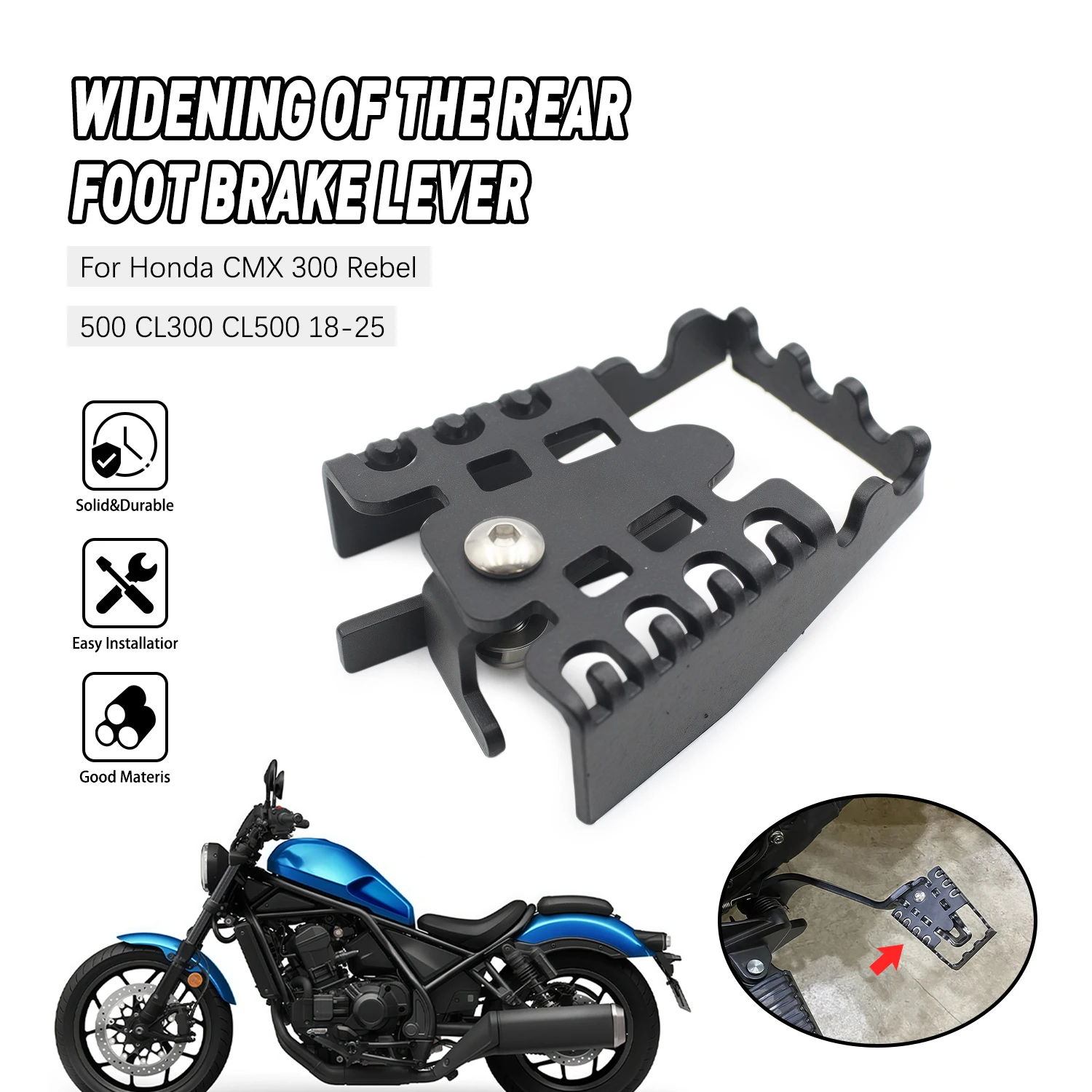 

Motorcycle Rear Foot Brake Lever Pedal Enlarge Extension Pad Extender For Honda CMX 300 Rebel 500 2018-2025 CL300 500 2023-2025