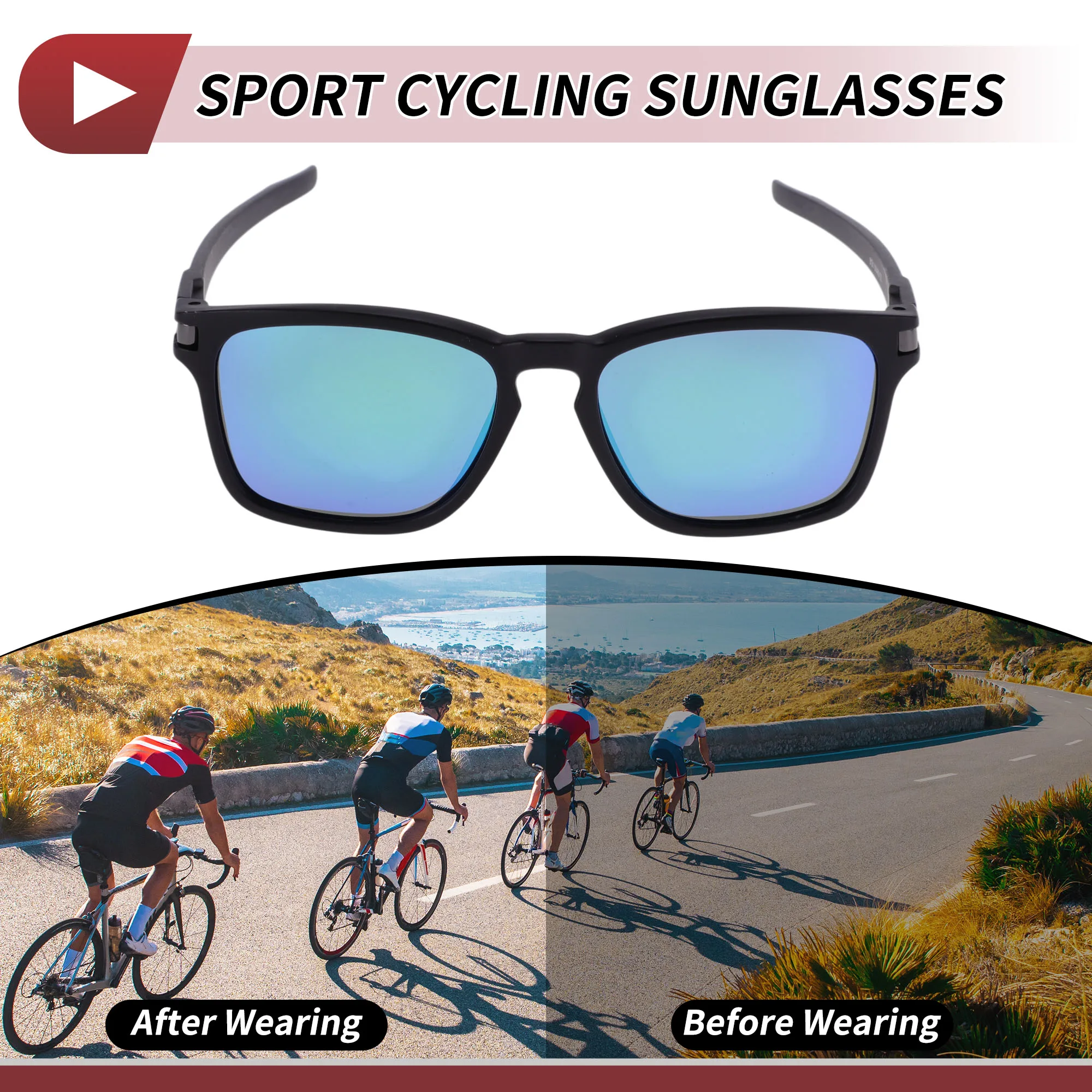 X Autohaux 1 Buah Kacamata Berkendara Sepeda Motor Anti Silau Tri-acetel Selulosa PC Kacamata Hitam Bersepeda Lensa Hijau Bingkai Hitam