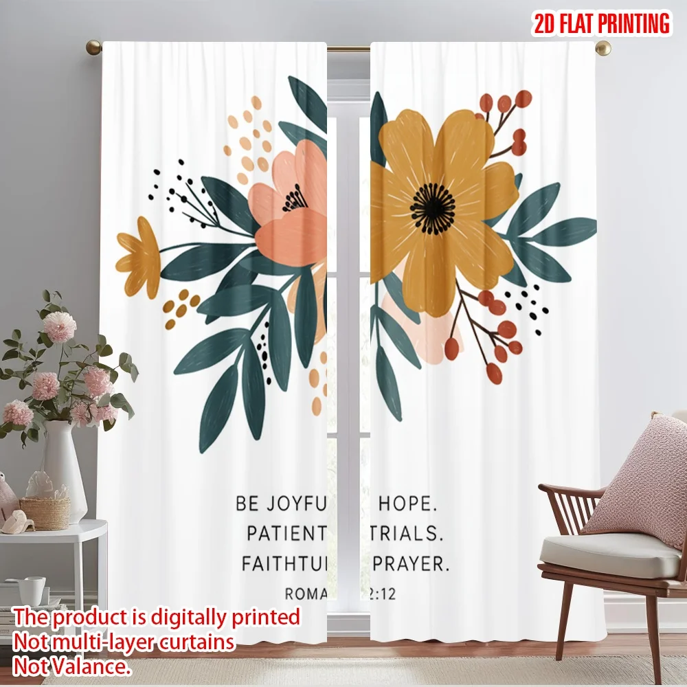 

2pcs 2D flat printing Curtain Floral Hope Patient Prayer Polyester Without Electricity Party Decorations Perfect for Room