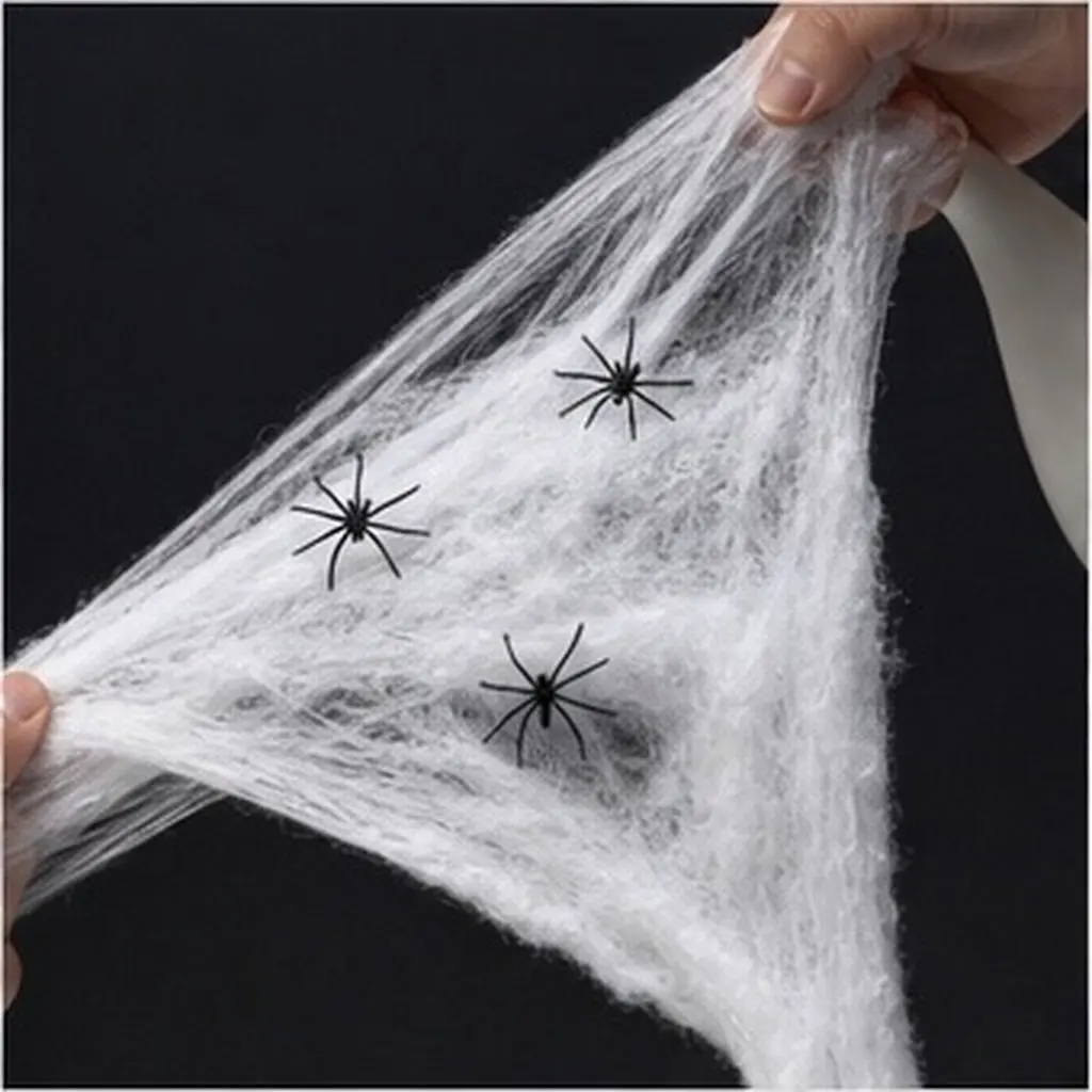 100G Elastic Artificial Spider Cobwebs Cotton Fake Spider Web Spiders Halloween Cobweb Haunted House Decorations